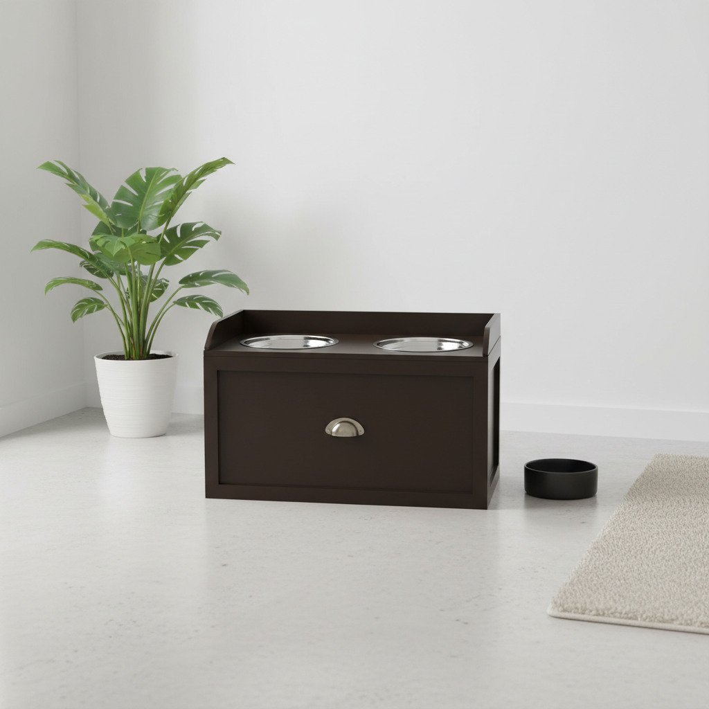 Pet Feeding Station Pet Dish Bowl Set with Storage, 2 Elevated Dog Bowls for Large Sized Dogs, Coffee
