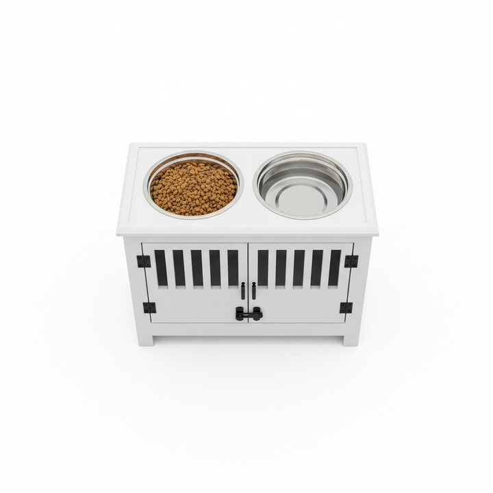 Dog Food Storage Cabinet with Bowls & Dog Feeding Station, White