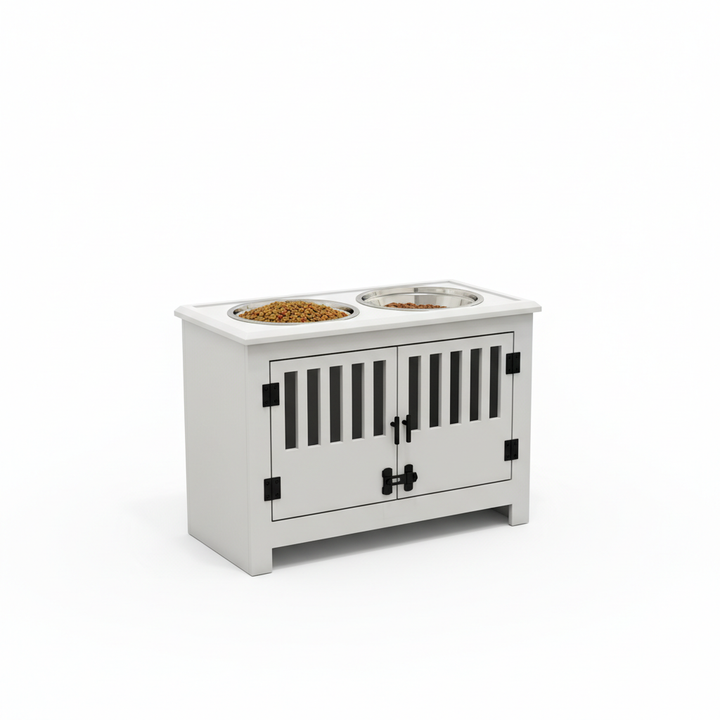 Dog Food Storage Cabinet with Bowls & Dog Feeding Station, White