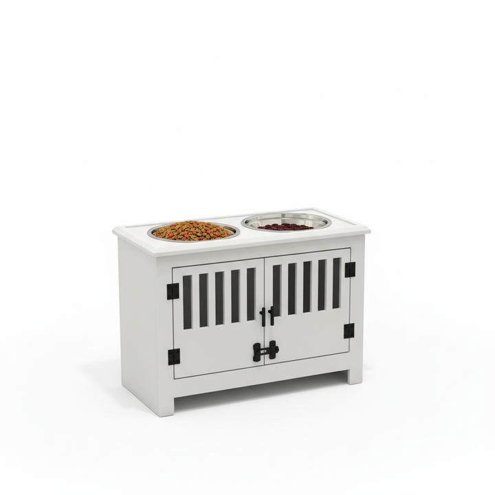 Dog Food Storage Cabinet with Bowls & Dog Feeding Station, White