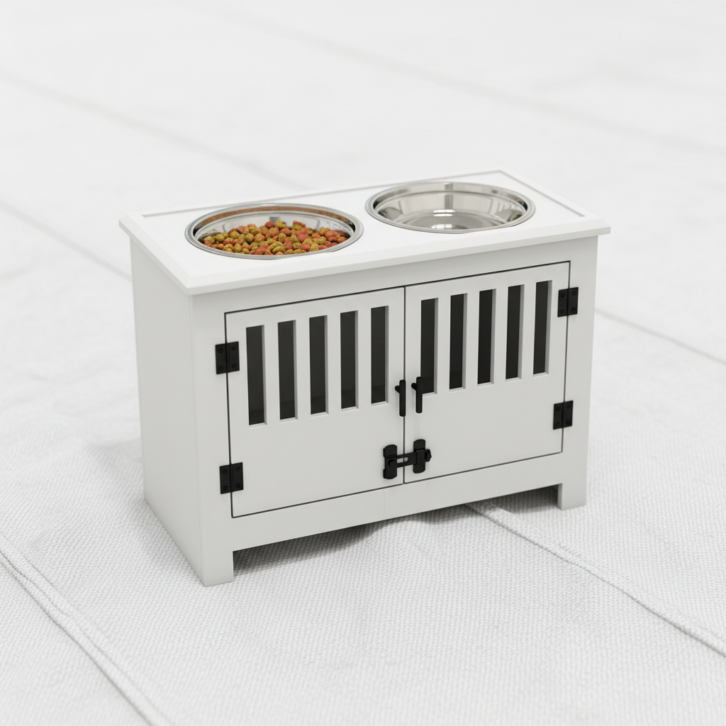 Dog Food Storage Cabinet with Bowls & Dog Feeding Station, White