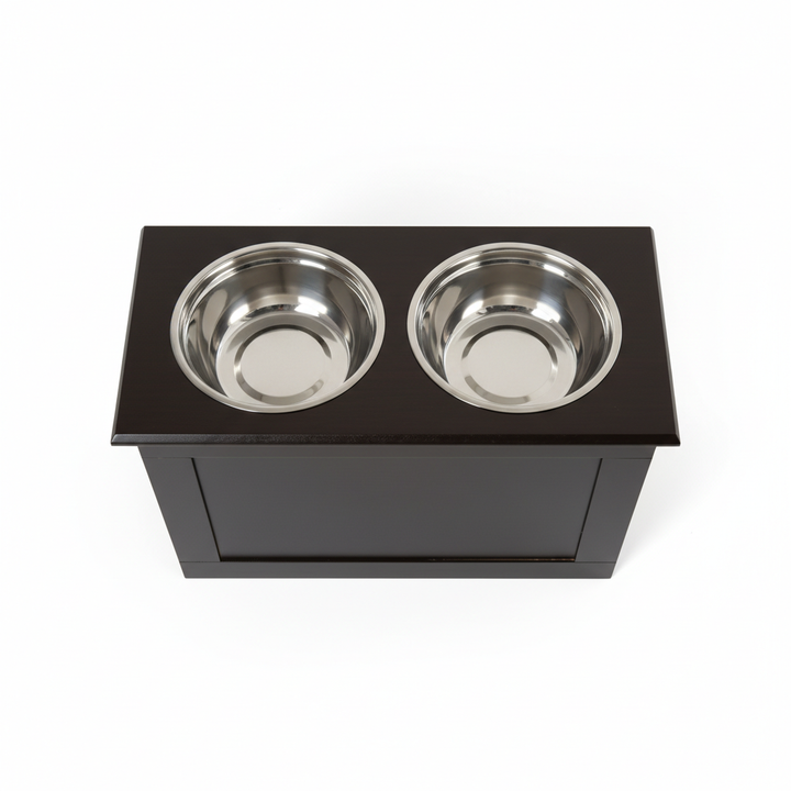 Raised Pet Feeding Storage Station with 2 Stainless Steel Bowls Base for Large Dogs and Other Large Pets, Coffee