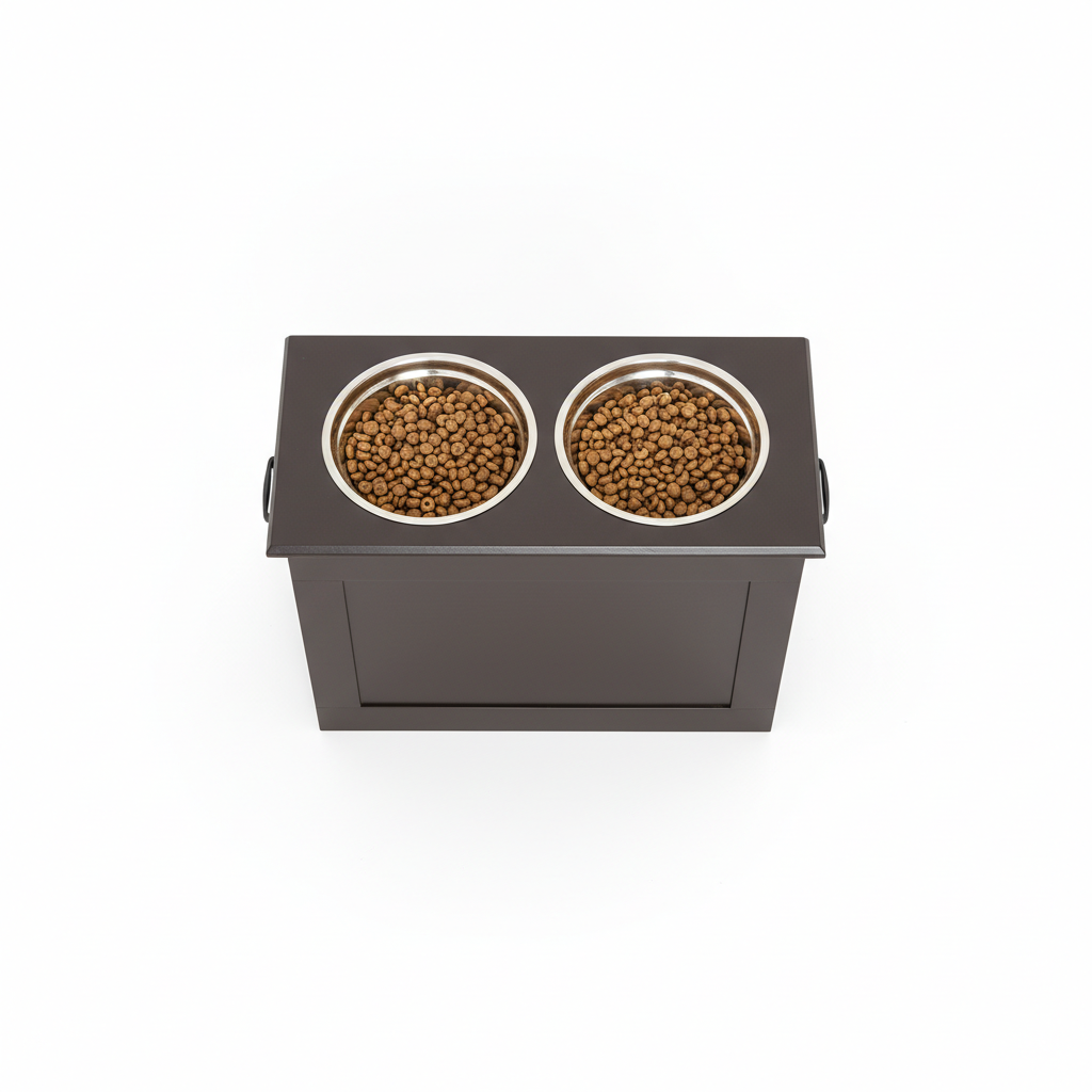 Raised Pet Feeding Storage Station with 2 Stainless Steel Bowls Base for Large Dogs and Other Large Pets, Coffee