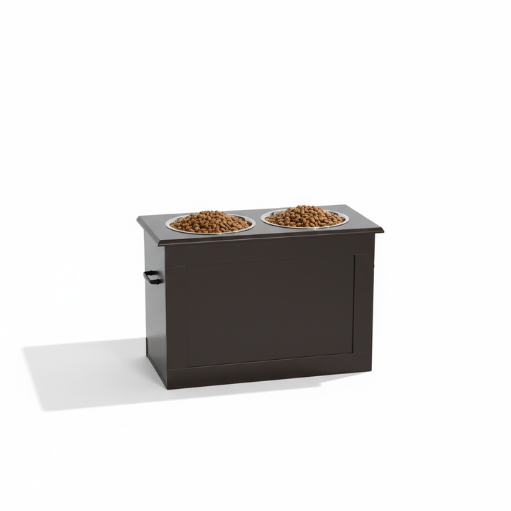 Raised Pet Feeding Storage Station with 2 Stainless Steel Bowls Base for Large Dogs and Other Large Pets, Coffee