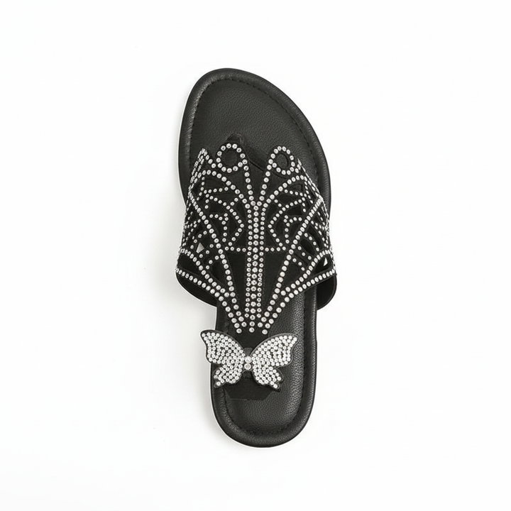 Slip-on Flip-toe Sandals Women's Rhinestone Hollow Flat-heeled Slippers