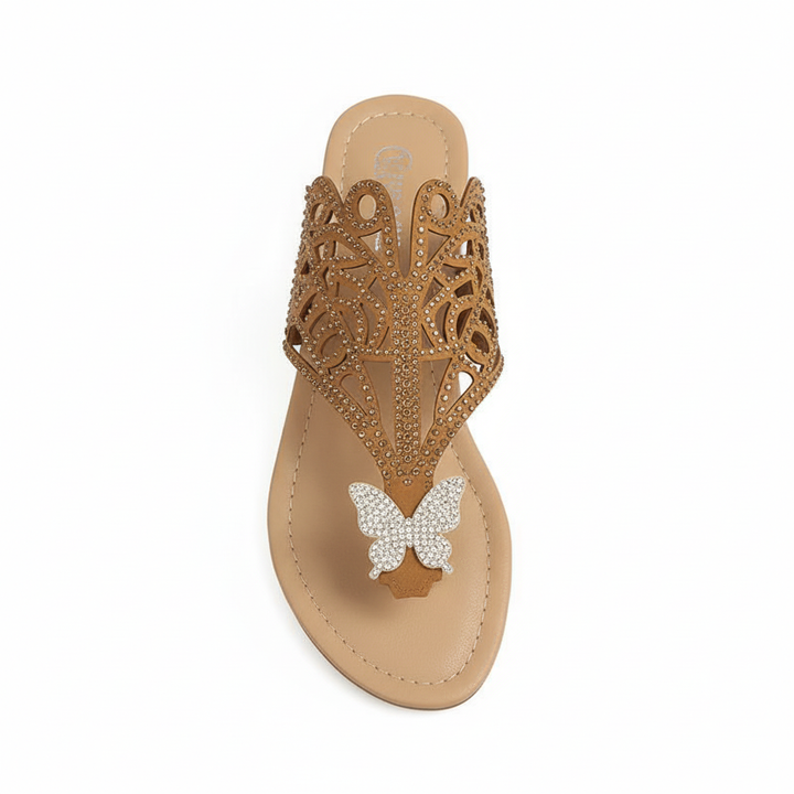 Slip-on Flip-toe Sandals Women's Rhinestone Hollow Flat-heeled Slippers