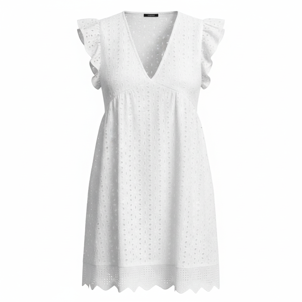 Lace Dresses With Pocket Summer Sleeveless Jacquard Cutout V-Neck Beach Dress