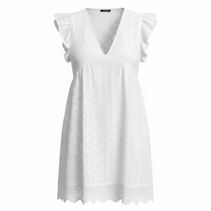 Lace Dresses With Pocket Summer Sleeveless Jacquard Cutout V-Neck Beach Dress