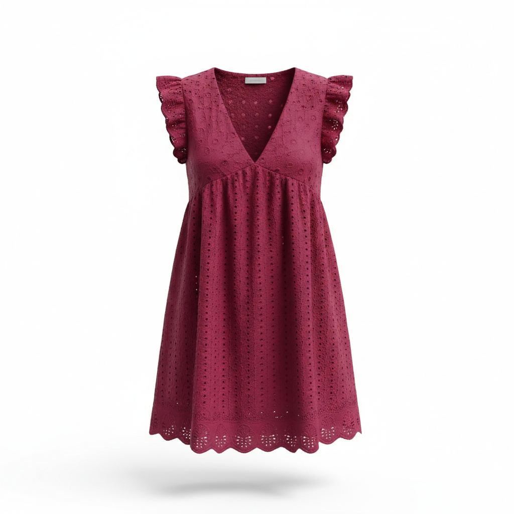 Lace Dresses With Pocket Summer Sleeveless Jacquard Cutout V-Neck Beach Dress