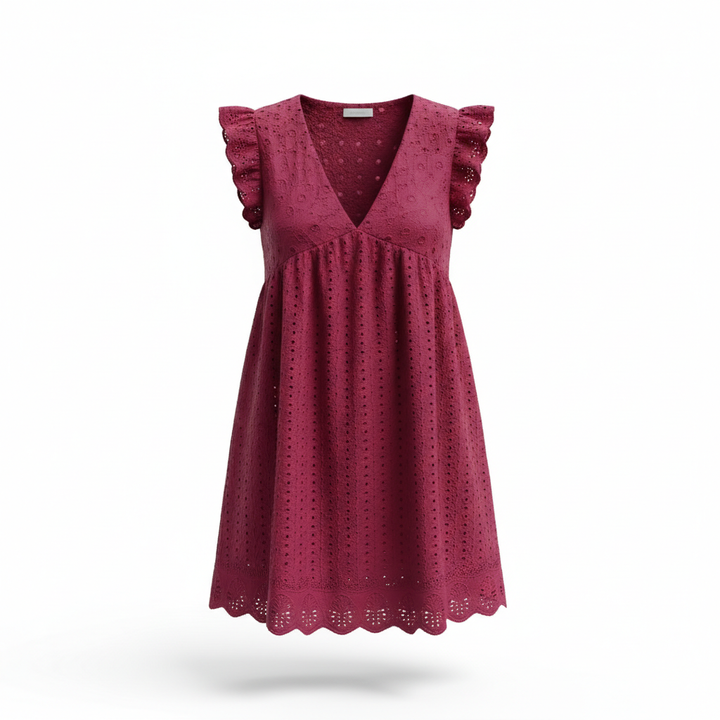 Lace Dresses With Pocket Summer Sleeveless Jacquard Cutout V-Neck Beach Dress