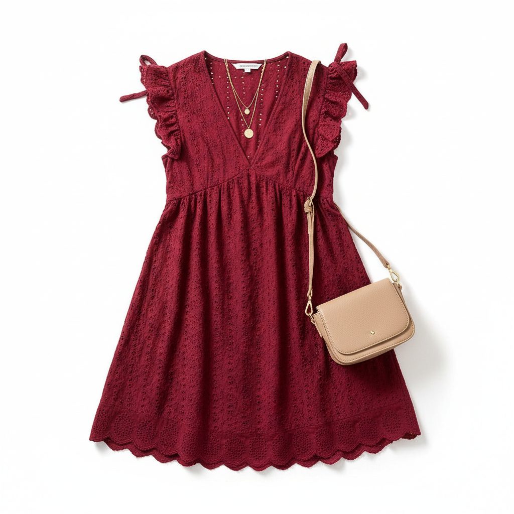 Lace Dresses With Pocket Summer Sleeveless Jacquard Cutout V-Neck Beach Dress