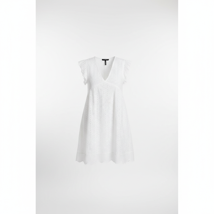 Lace Dresses With Pocket Summer Sleeveless Jacquard Cutout V-Neck Beach Dress