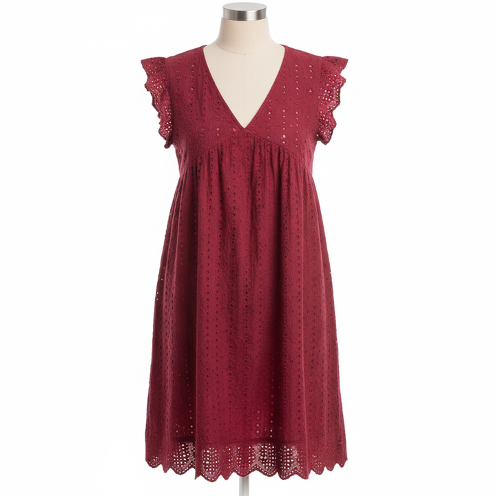 Lace Dresses With Pocket Summer Sleeveless Jacquard Cutout V-Neck Beach Dress