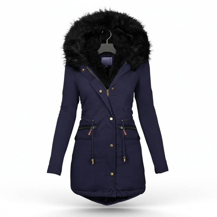 Women's Plush Hooded Parkas Winter Warm Thick  Zip-up Jackets Casual Mid-length Solid Buckle Pockets Coat Outerwear Clothing