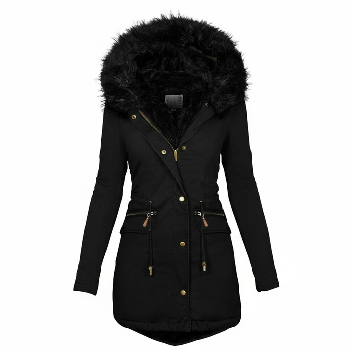 Women's Plush Hooded Parkas Winter Warm Thick  Zip-up Jackets Casual Mid-length Solid Buckle Pockets Coat Outerwear Clothing