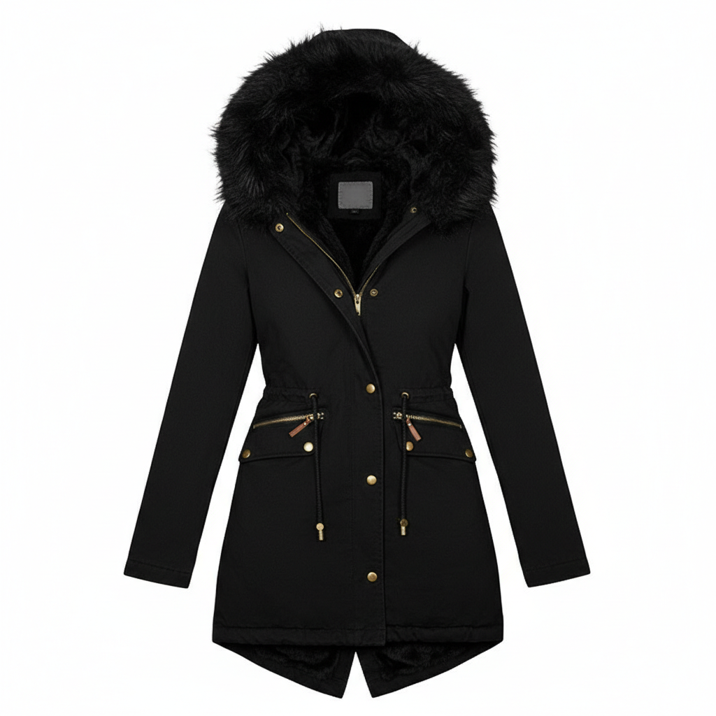 Women's Plush Hooded Parkas Winter Warm Thick  Zip-up Jackets Casual Mid-length Solid Buckle Pockets Coat Outerwear Clothing