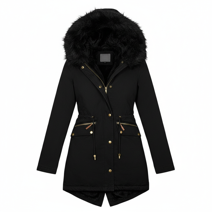Women's Plush Hooded Parkas Winter Warm Thick  Zip-up Jackets Casual Mid-length Solid Buckle Pockets Coat Outerwear Clothing