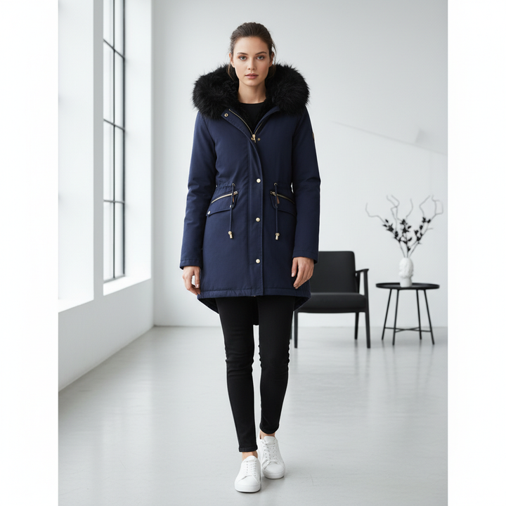 Women's Plush Hooded Parkas Winter Warm Thick  Zip-up Jackets Casual Mid-length Solid Buckle Pockets Coat Outerwear Clothing
