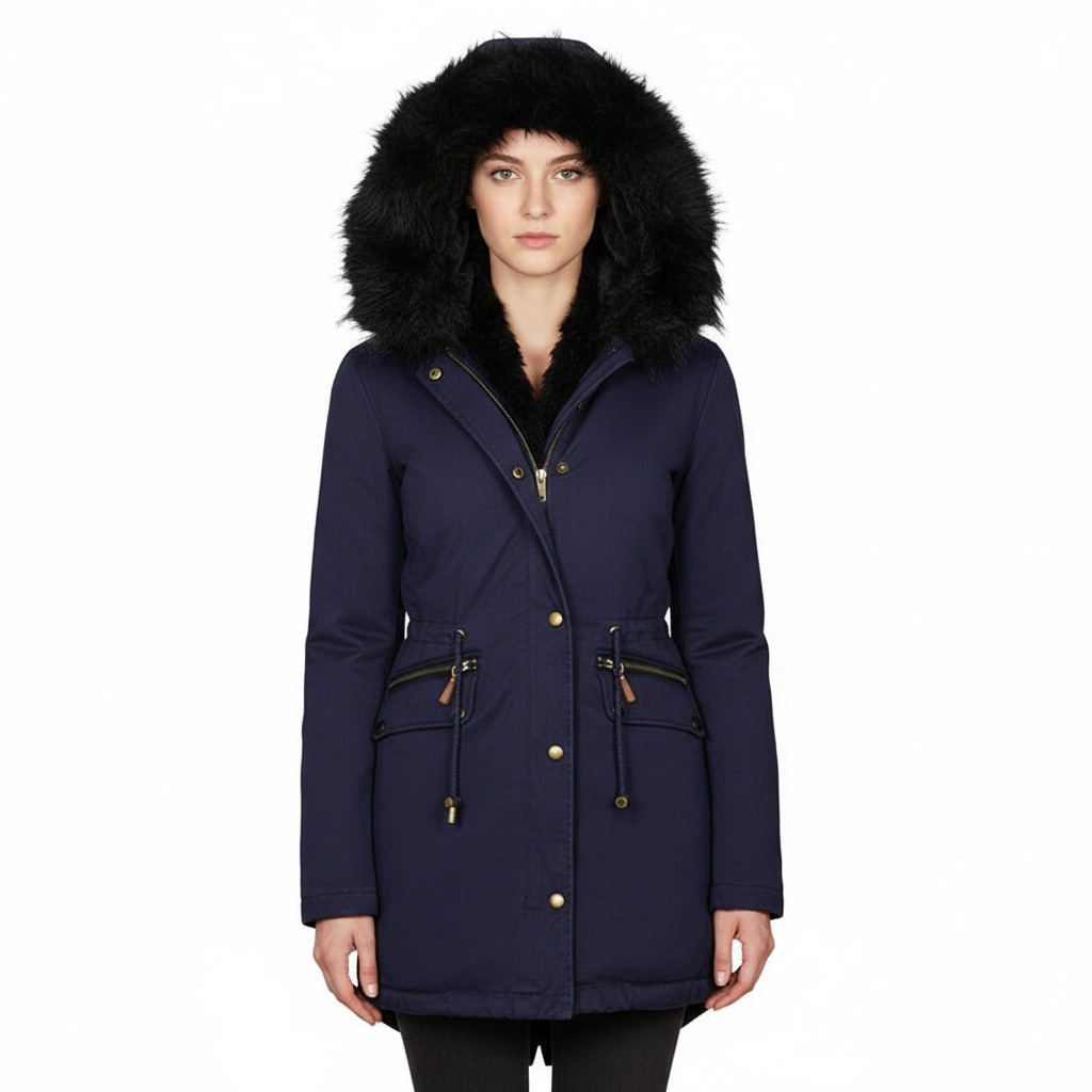 Women's Plush Hooded Parkas Winter Warm Thick  Zip-up Jackets Casual Mid-length Solid Buckle Pockets Coat Outerwear Clothing