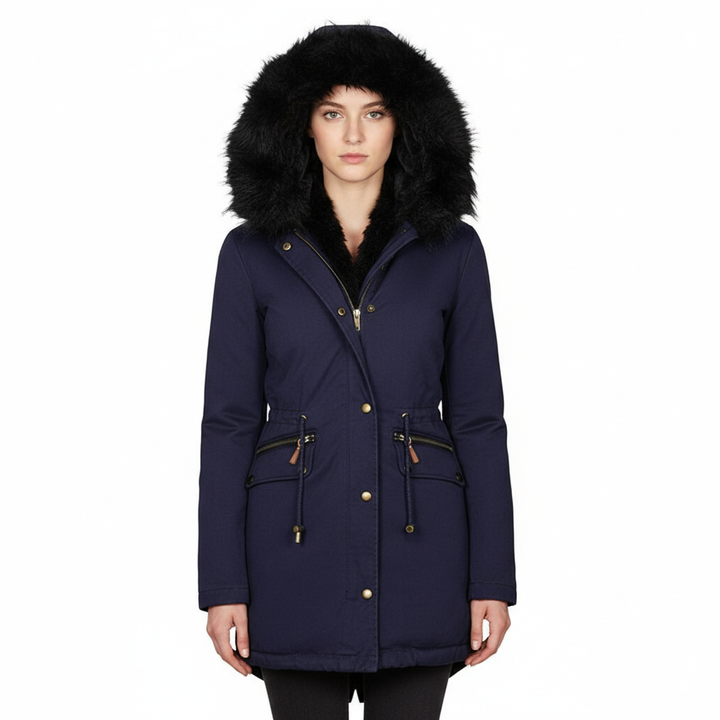 Women's Plush Hooded Parkas Winter Warm Thick  Zip-up Jackets Casual Mid-length Solid Buckle Pockets Coat Outerwear Clothing