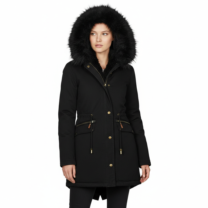 Women's Plush Hooded Parkas Winter Warm Thick  Zip-up Jackets Casual Mid-length Solid Buckle Pockets Coat Outerwear Clothing
