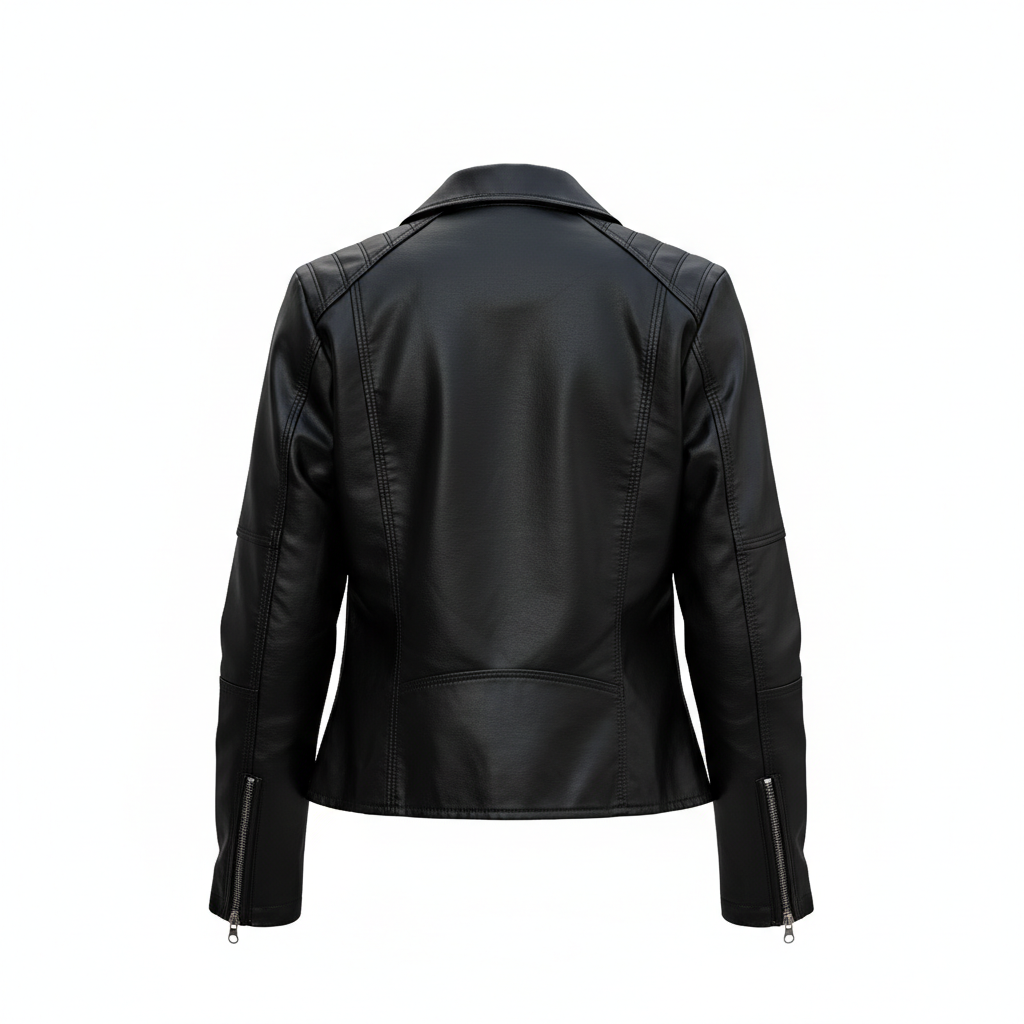 Women's Zip-up Leather Jackets Fashion Solid Color Pockets Stand Collar Top Outwear Clothing
