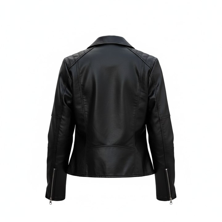 Women's Zip-up Leather Jackets Fashion Solid Color Pockets Stand Collar Top Outwear Clothing