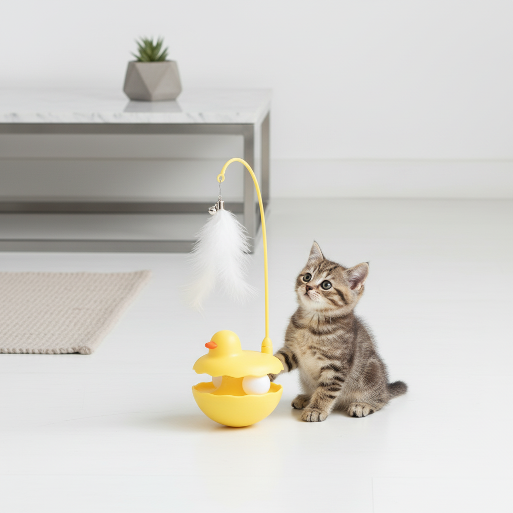 Cat Toys - Interactive Toy For Cat , Kitten Toys, Lightweight Resin Duck Shape Fun Stick For Kitten Play Indoor Outdoor ,Removable And Washable Duck Cat Toy