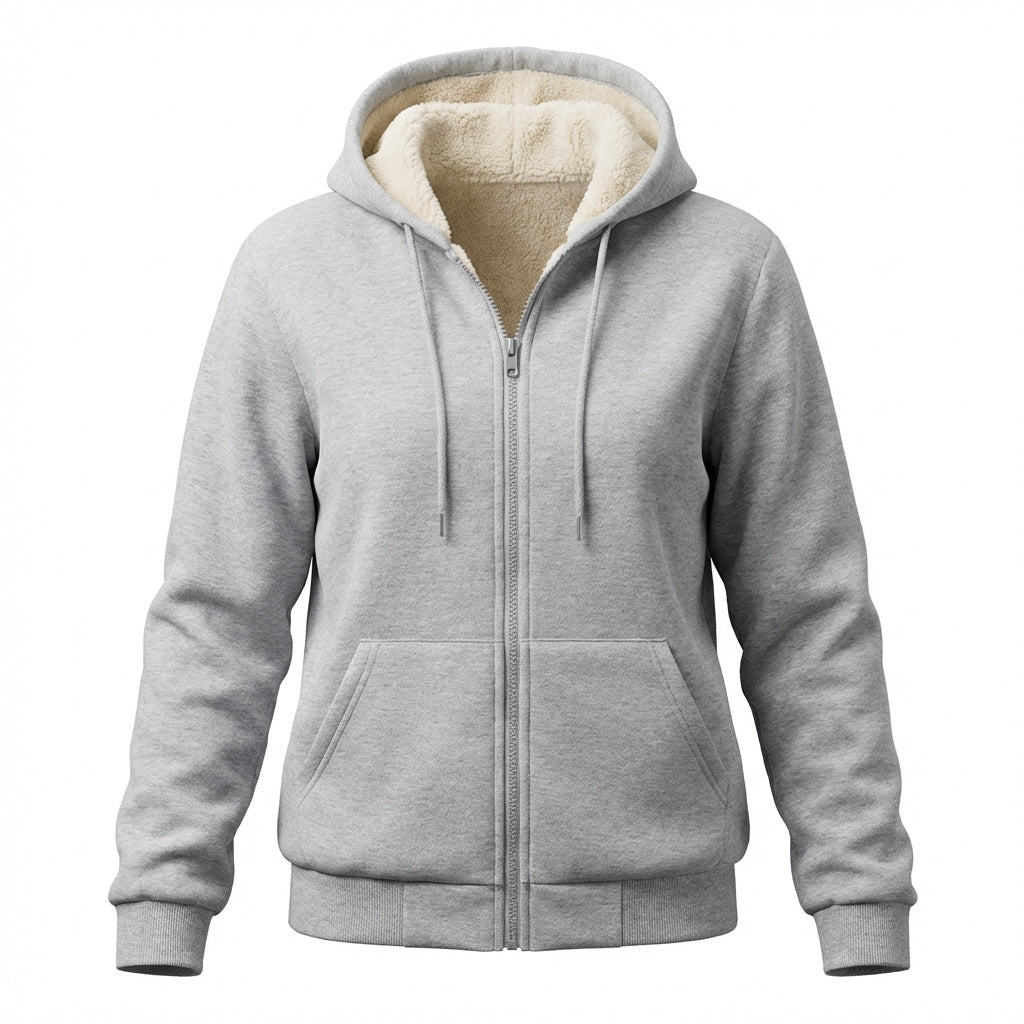 Warm Berber Fleece Pocket Hooded Sweatshirt Coat