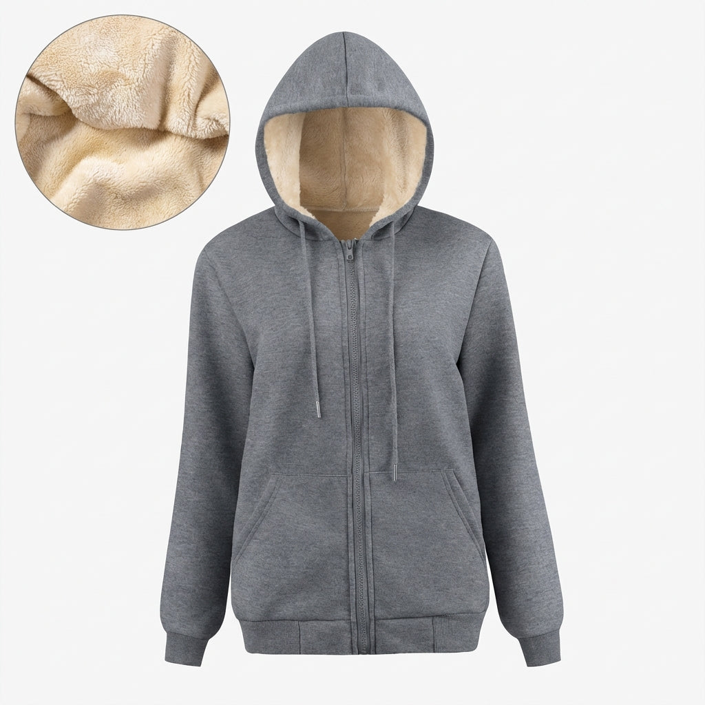 Warm Berber Fleece Pocket Hooded Sweatshirt Coat