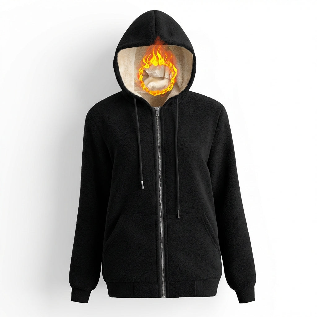 Warm Berber Fleece Pocket Hooded Sweatshirt Coat