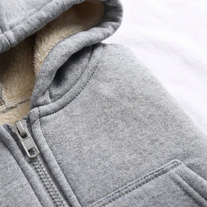 Warm Berber Fleece Pocket Hooded Sweatshirt Coat