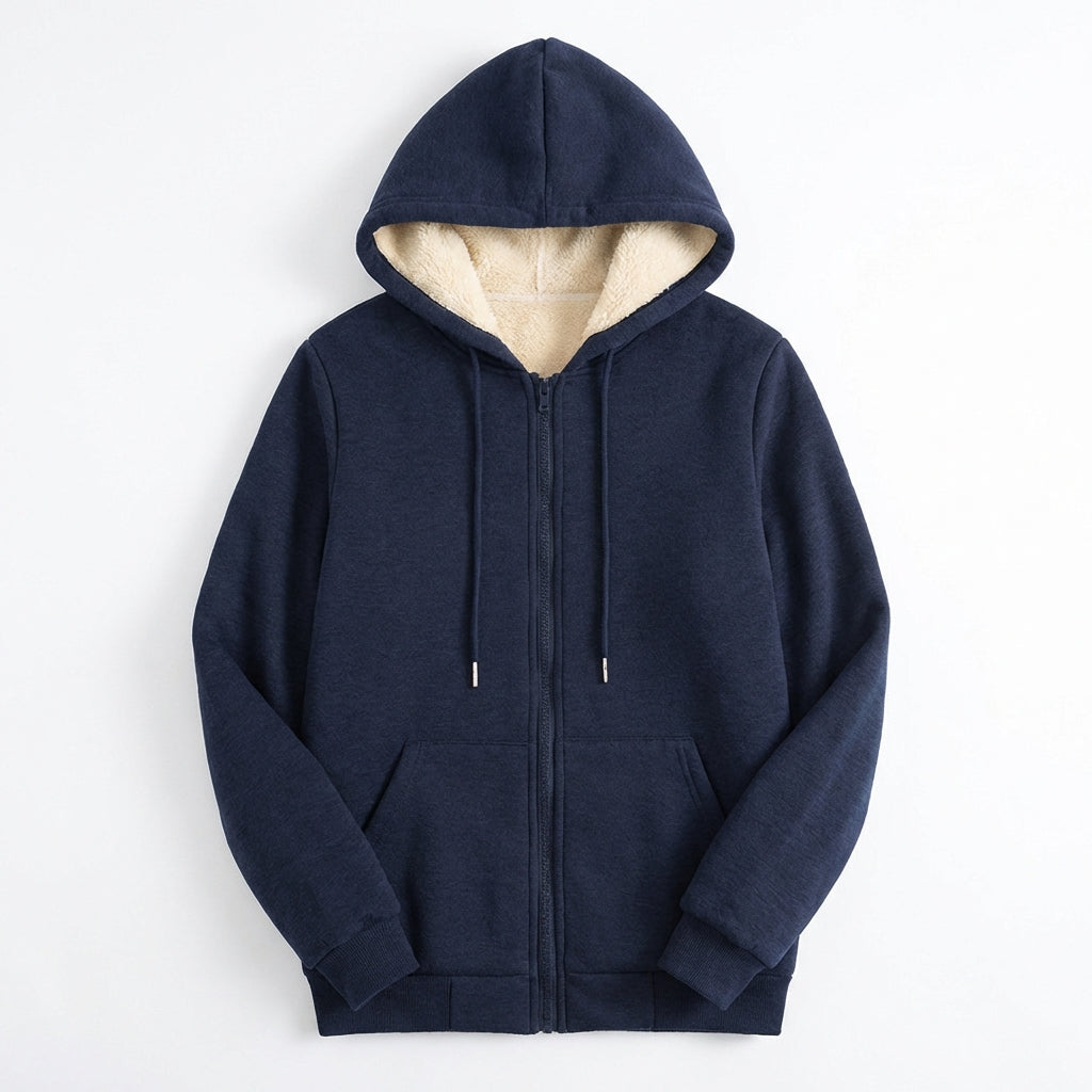 Warm Berber Fleece Pocket Hooded Sweatshirt Coat