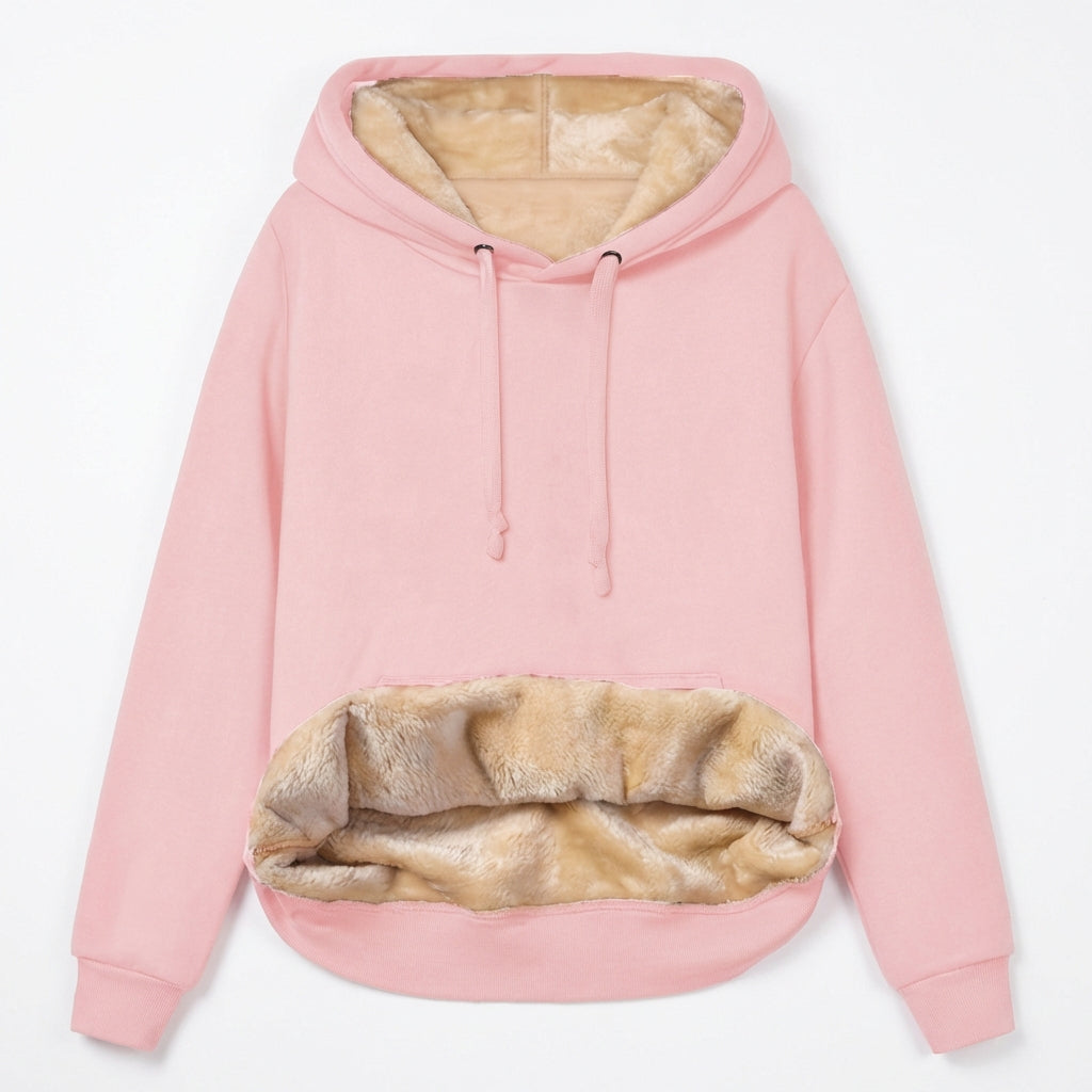Warm Berber Fleece Pocket Hooded Sweatshirt Coat