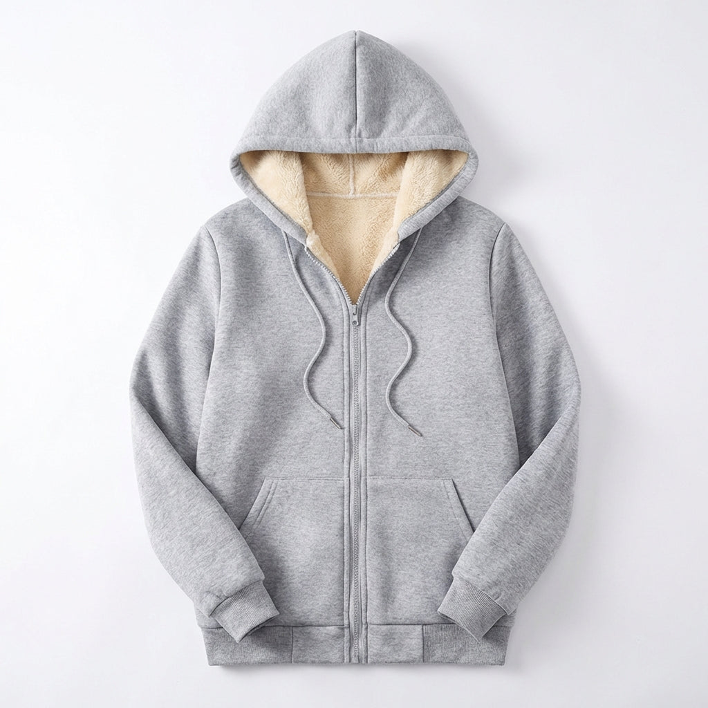 Warm Berber Fleece Pocket Hooded Sweatshirt Coat