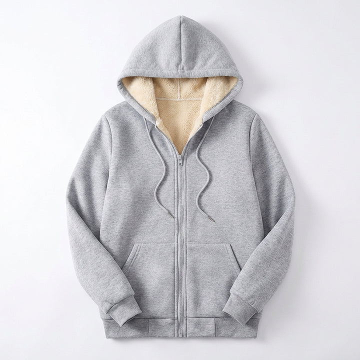 Warm Berber Fleece Pocket Hooded Sweatshirt Coat
