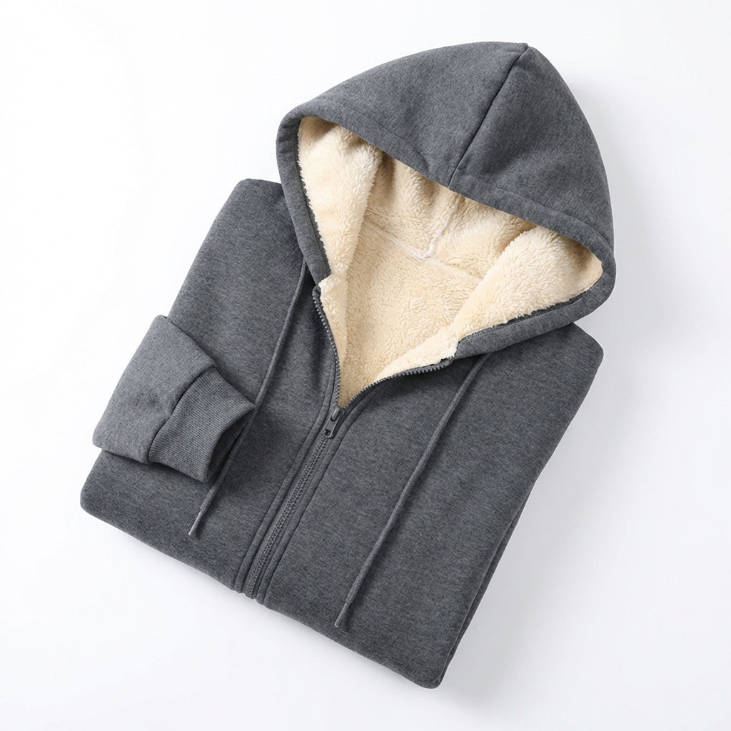 Warm Berber Fleece Pocket Hooded Sweatshirt Coat