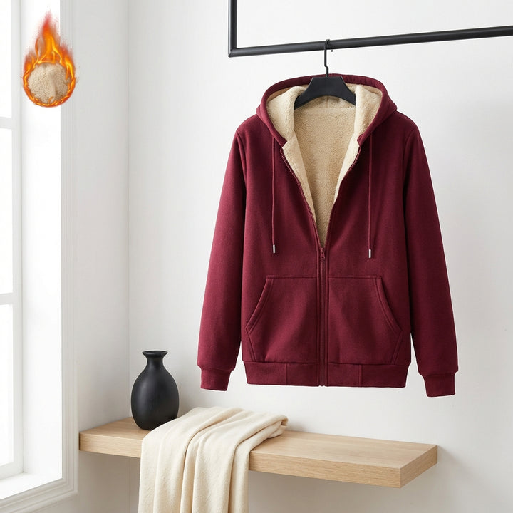 Warm Berber Fleece Pocket Hooded Sweatshirt Coat