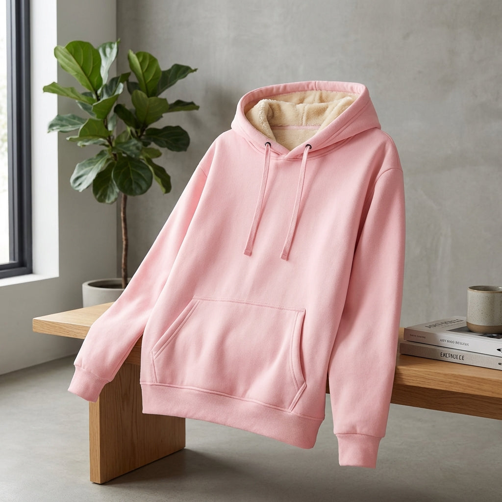 Warm Berber Fleece Pocket Hooded Sweatshirt Coat