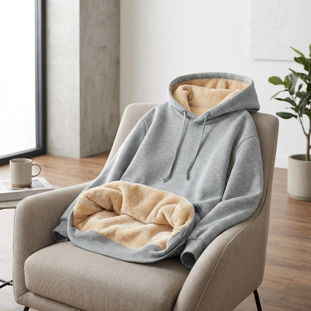 Warm Berber Fleece Pocket Hooded Sweatshirt Coat