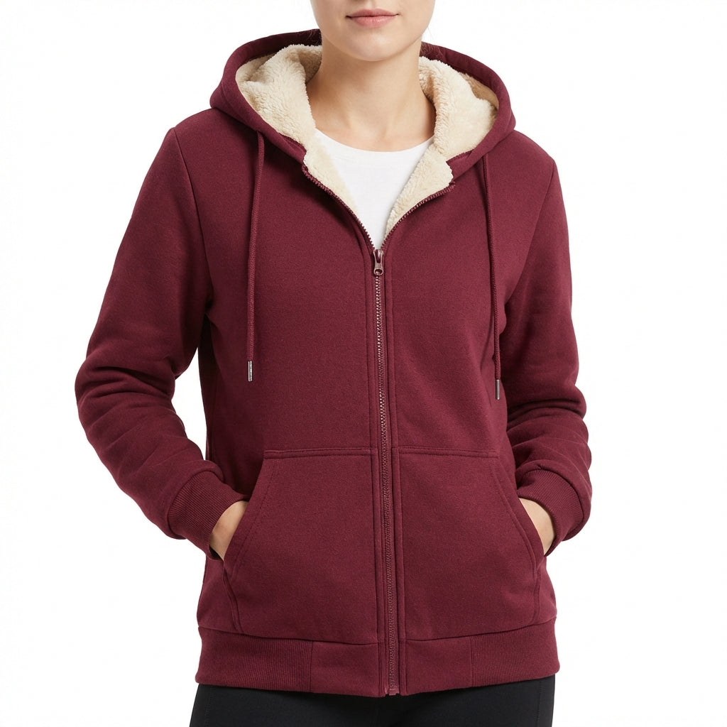 Warm Berber Fleece Pocket Hooded Sweatshirt Coat