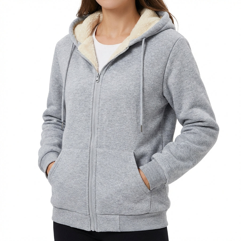 Warm Berber Fleece Pocket Hooded Sweatshirt Coat