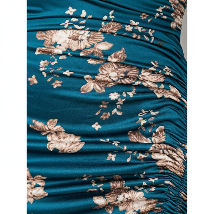 Women’s One Shoulder Bodycon Dresses Summer Ruched High Split Floral Beach Cocktail Wedding Guest Dress