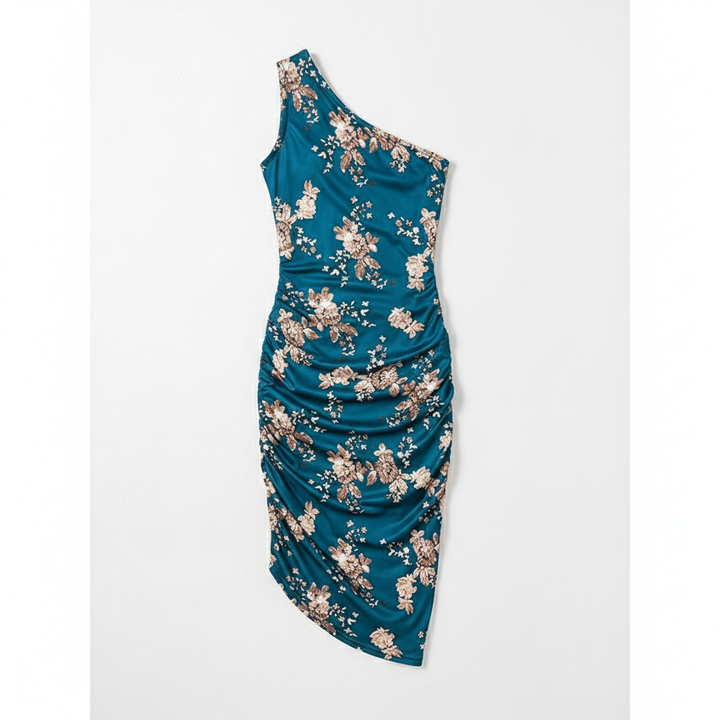 Women’s One Shoulder Bodycon Dresses Summer Ruched High Split Floral Beach Cocktail Wedding Guest Dress