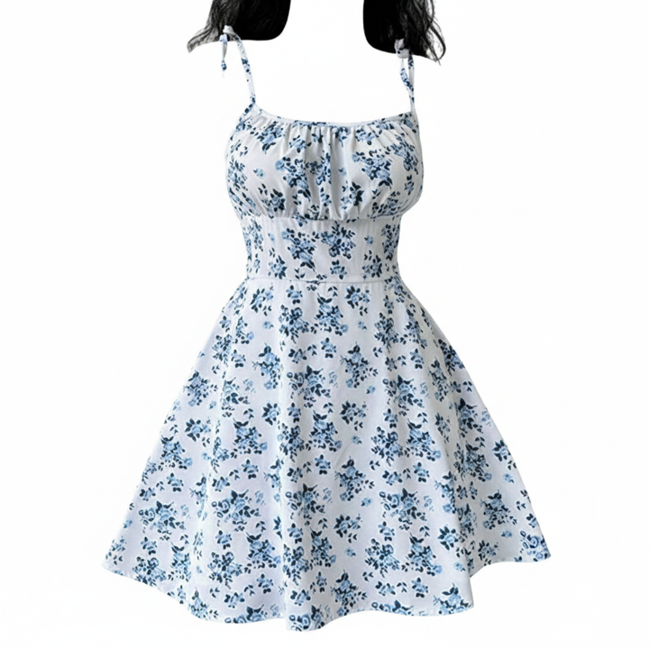 Boho Floral Tie-Shoulder Mini Dress – Summer A-Line Style