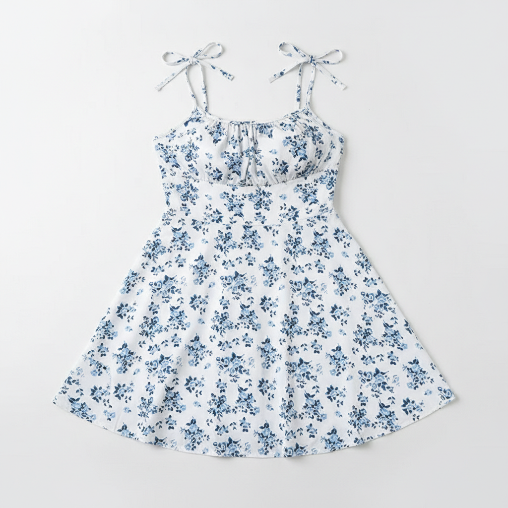 Boho Floral Tie-Shoulder Mini Dress – Summer A-Line Style