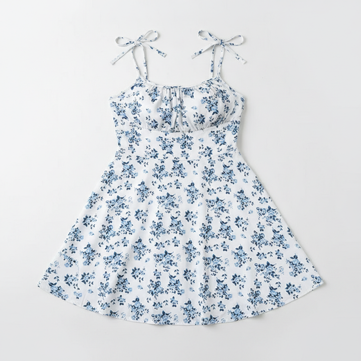 Boho Floral Tie-Shoulder Mini Dress – Summer A-Line Style