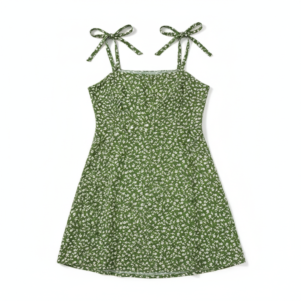 Boho Floral Tie-Shoulder Mini Dress – Summer A-Line Style