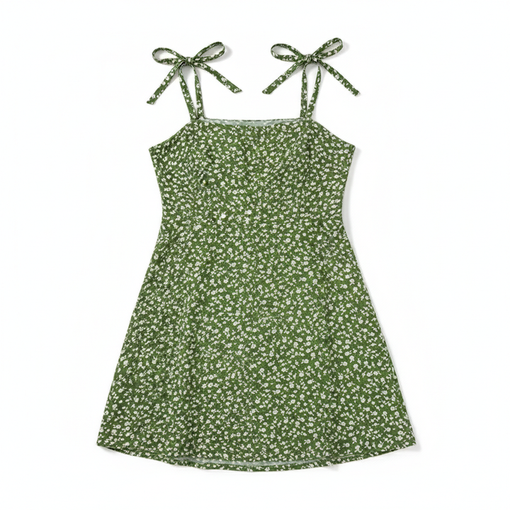 Boho Floral Tie-Shoulder Mini Dress – Summer A-Line Style