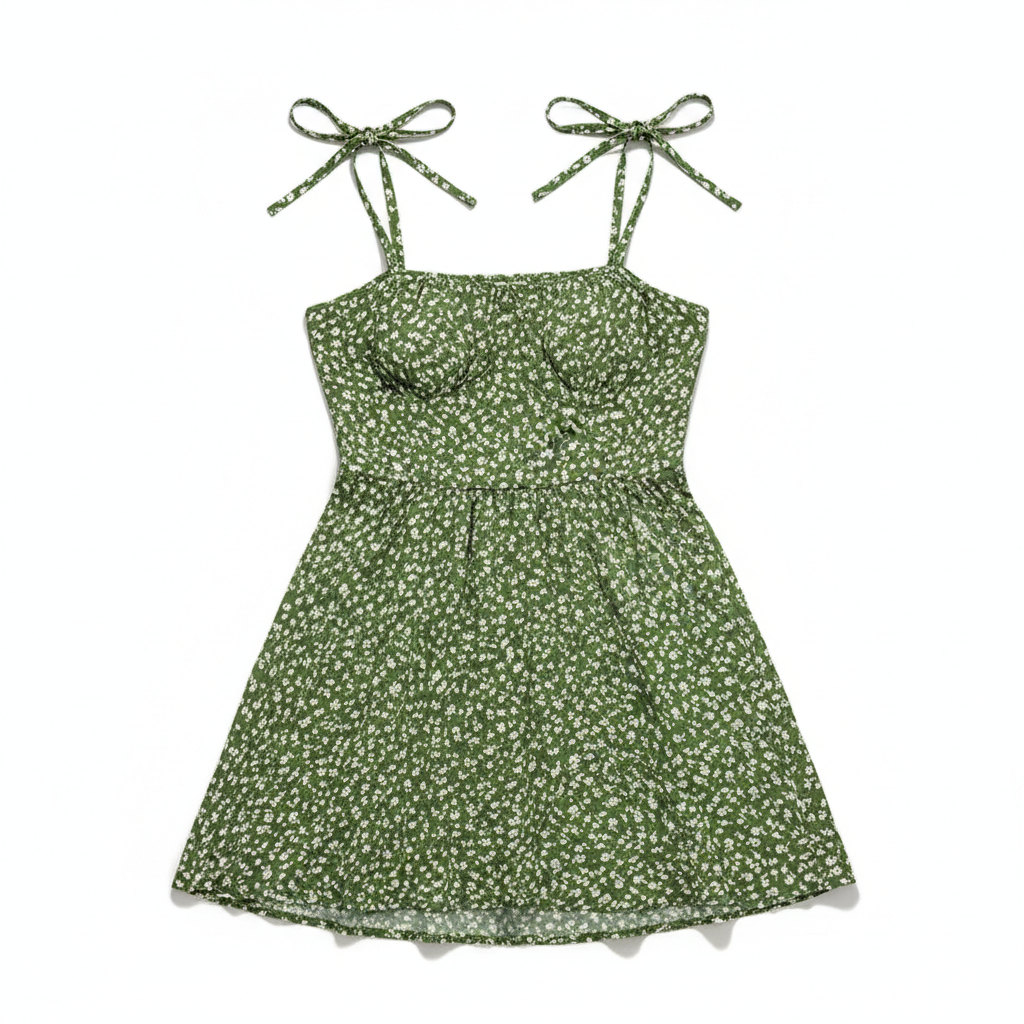 Boho Floral Tie-Shoulder Mini Dress – Summer A-Line Style
